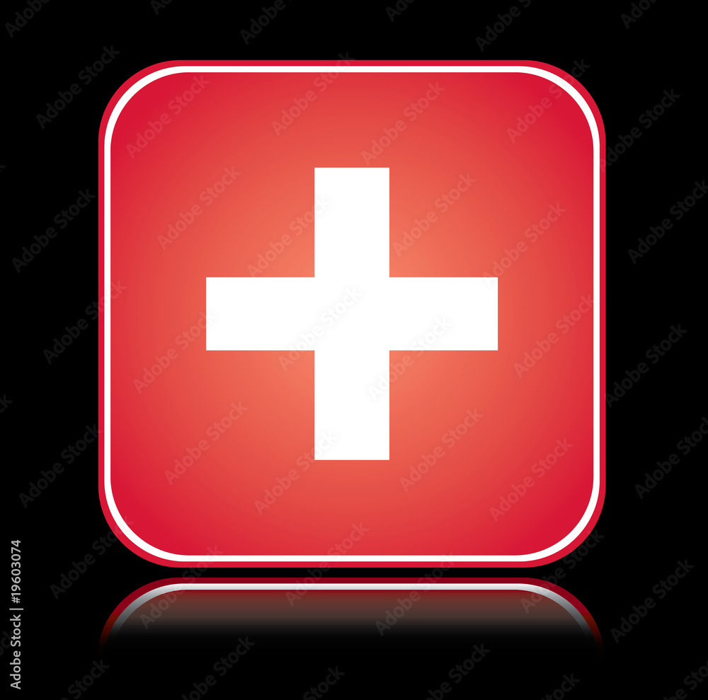 Red square sign swiss cross over black Red square sign swiss cross over black
