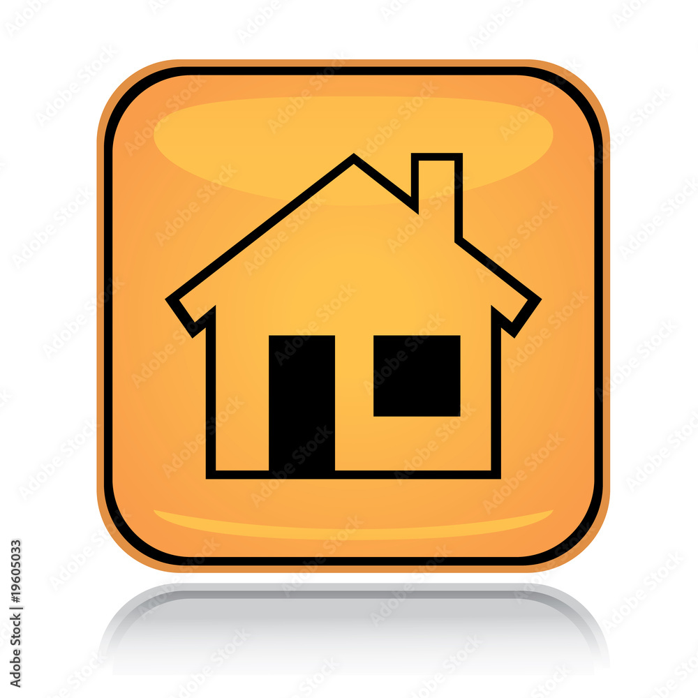 Yellow square icon home icon with reflection over white Yellow square icon home icon with reflection over white