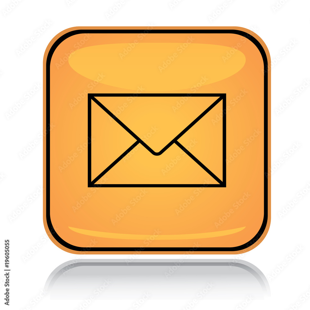 Yellow square icon letter mail with reflection over white Yellow square icon letter mail with reflection over white