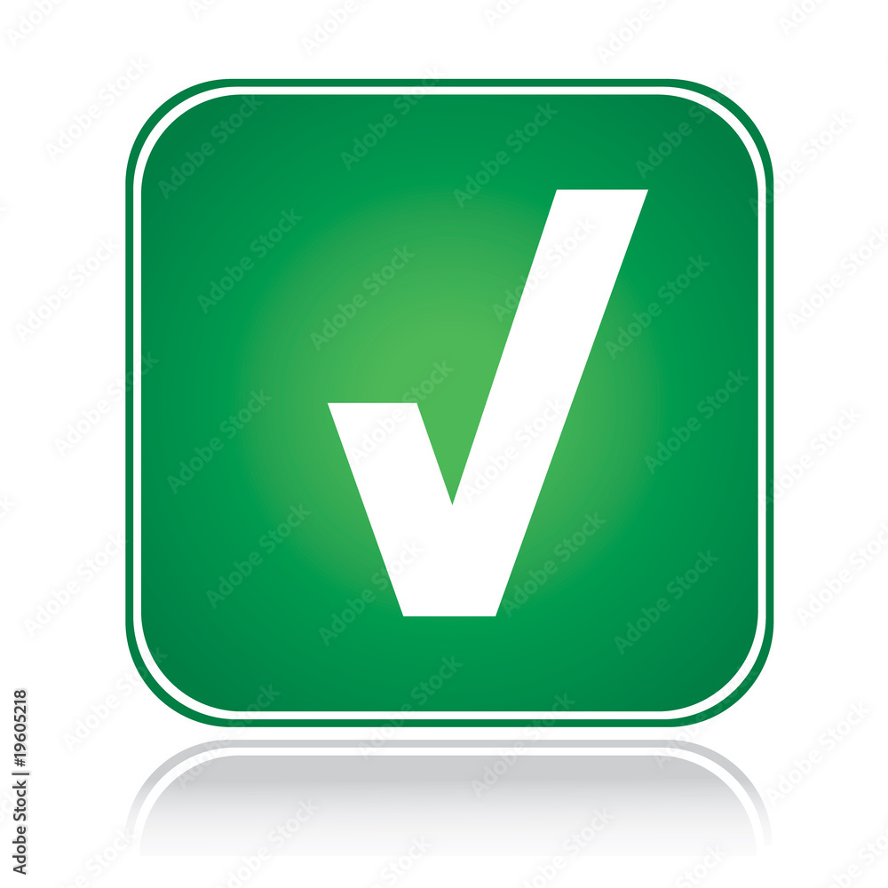Green square sign approve action tick over white Green square sign approve action tick over white