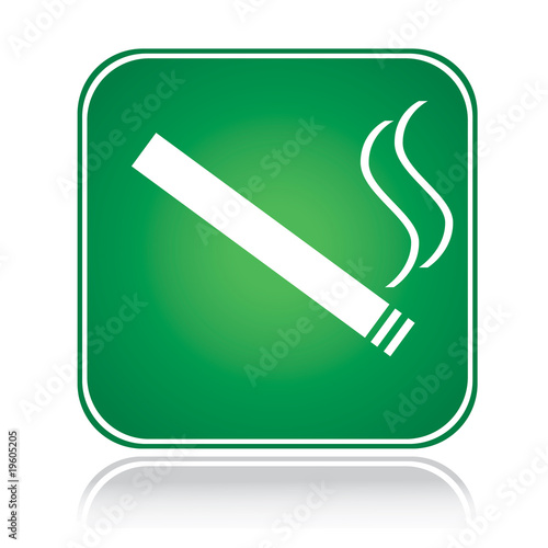 Green square sign smoking area with reflection