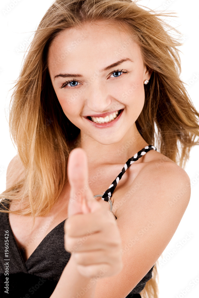 Happy Young Lady Showing Thumb'S Up
