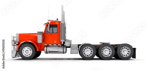 Side view of red heavy truck