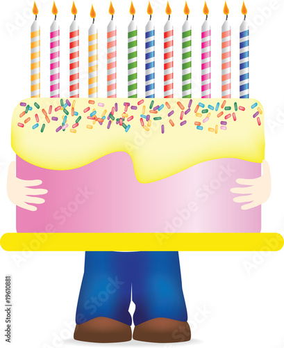 carrying huge birthday cake