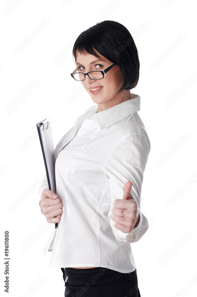 The charming young business woman in a white shirt The charming young business woman in a white shirt