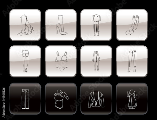 woman and female clothes Simple icons - vector icon set