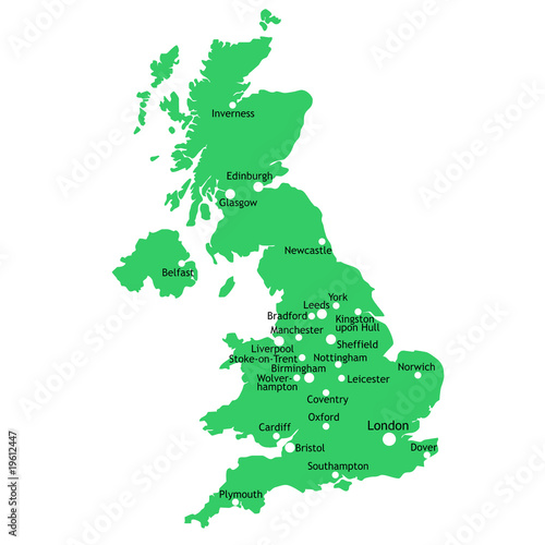 UK map with main towns and cities