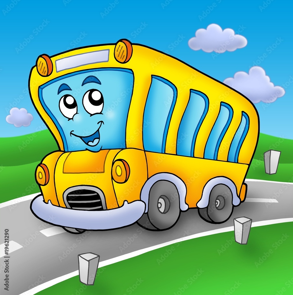 Naklejka premium Żółty autobus szkolny na drodze