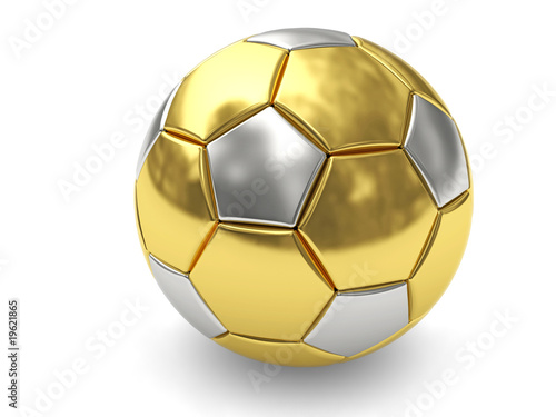 Gold soccer ball on white background