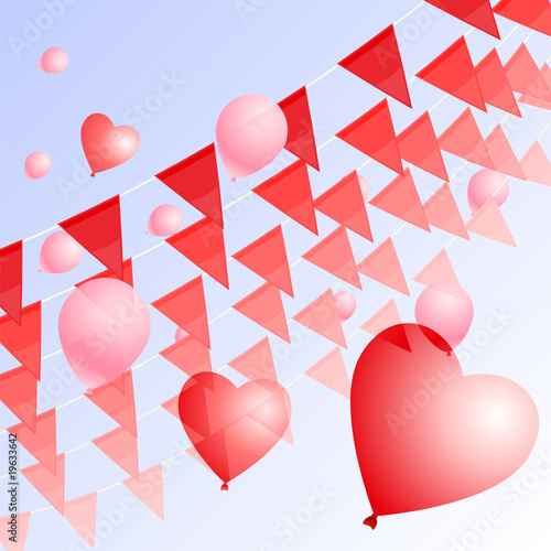 Red pennants and balloons