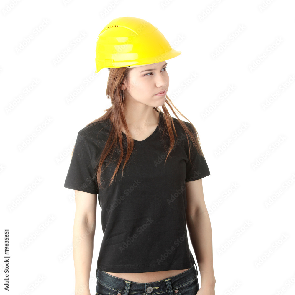 Engineer woman in yellow helmet Engineer woman in yellow helmet