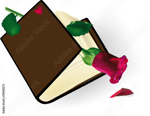 the old book with a rose and heart