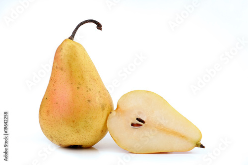 Cut pear on the isolated white background