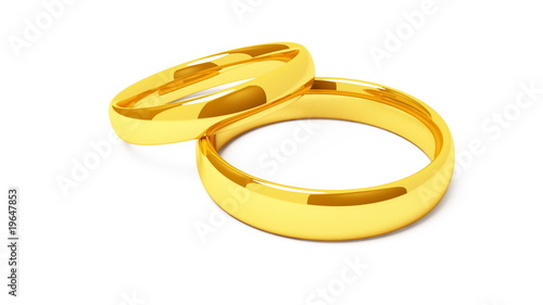 Two golden rings revolving on white background (1080p)