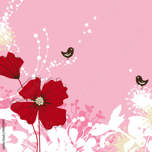 floral card with birds