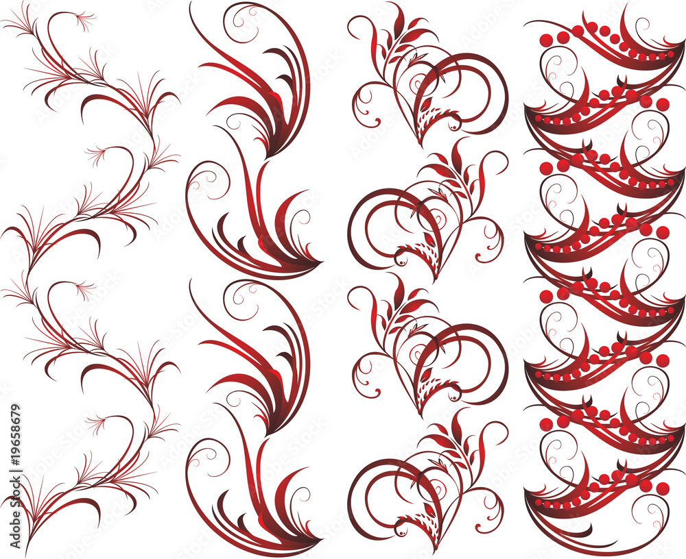 Collection of red ornaments for frame on the white background Collection of red ornaments for frame on the white background