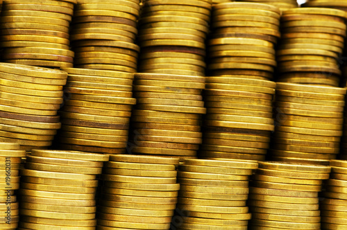 Close up of the golden coin stacks