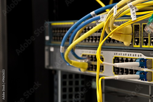 yellow network wires in a switch