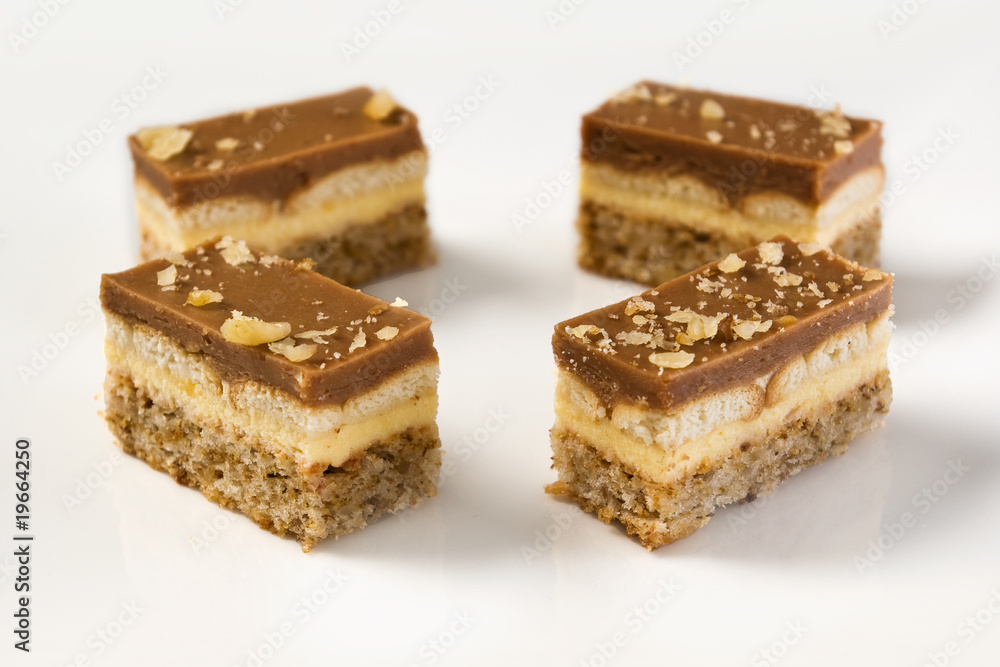 pieces of a chocolate and vanilla pudding cake with walnuts bisc pieces of a chocolate and vanilla pudding cake with walnuts bisc