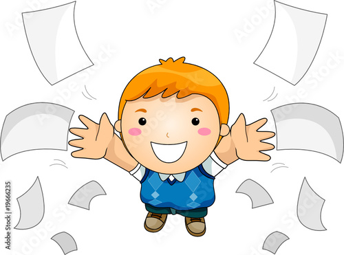 Boy catching falling papers