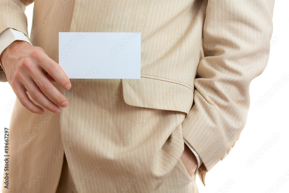 Man holding blank card Man holding blank card