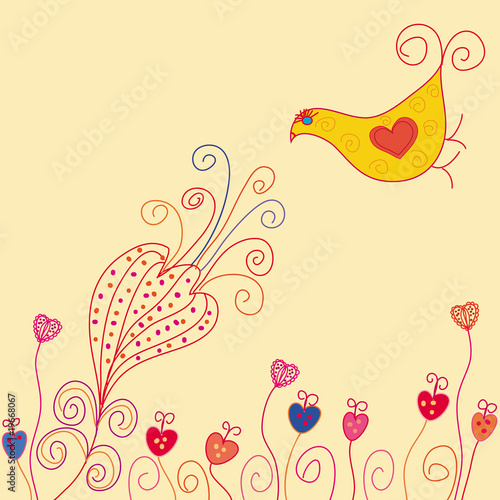 Card with bird and summer flower