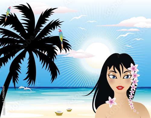 Donna in Spiaggia-Beach Girl-Femme à la plage-Vector