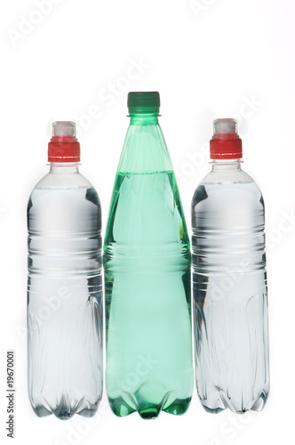 Group of mineral soda water bottles