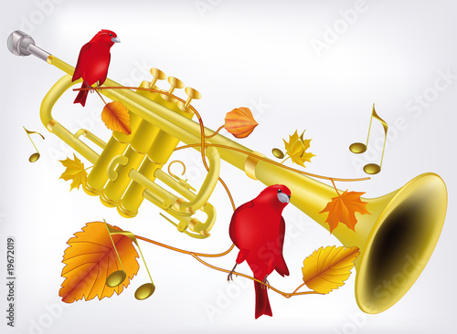 trumpet and ornament from leaves of birds