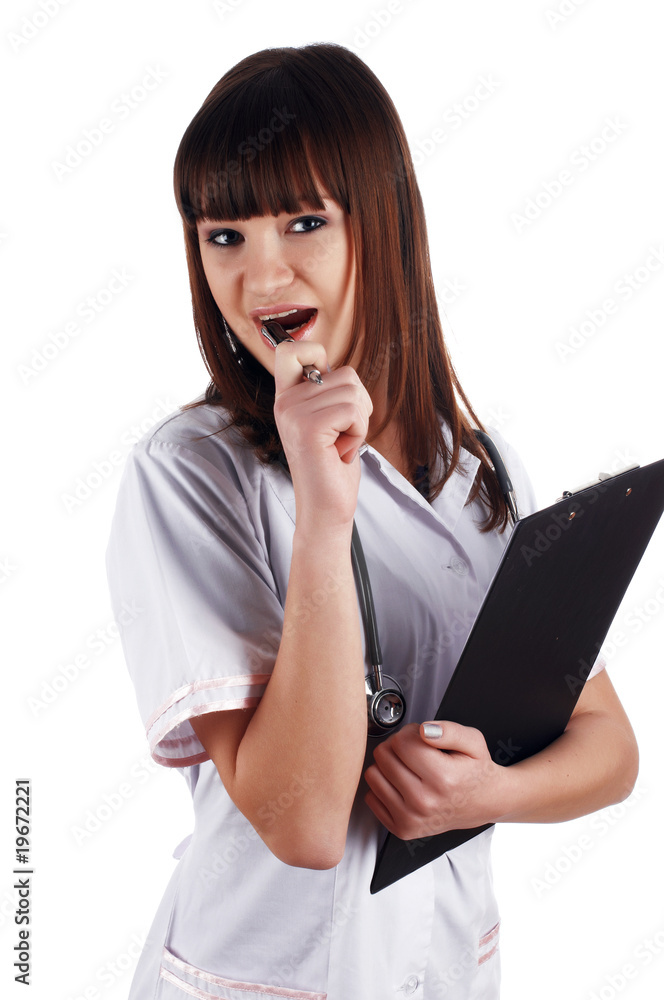 The young brunette the charming staff nurse The young brunette the charming staff nurse