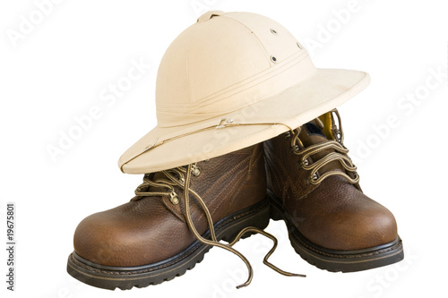 Safari boots and hat isolated