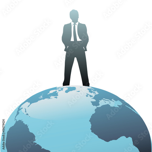 Global business man on top of the world