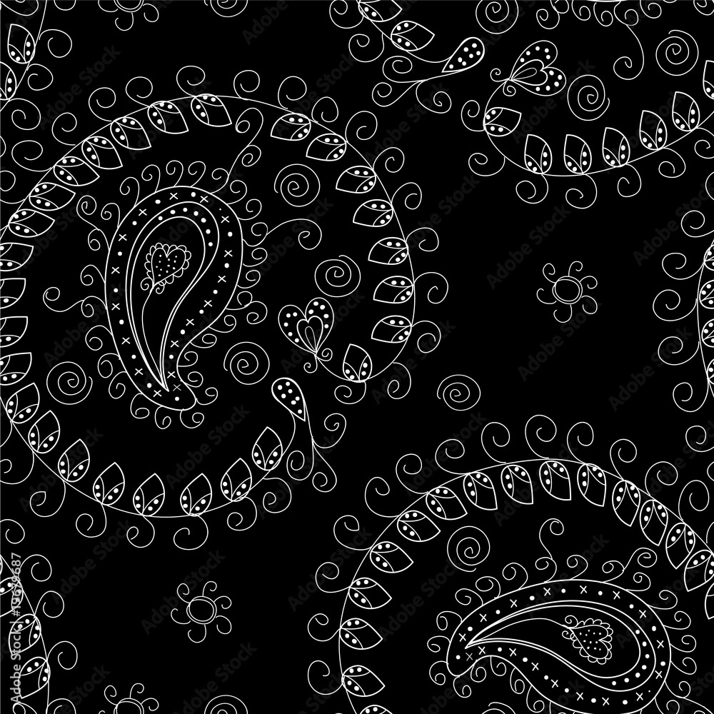 Black and white seamless floral pattern