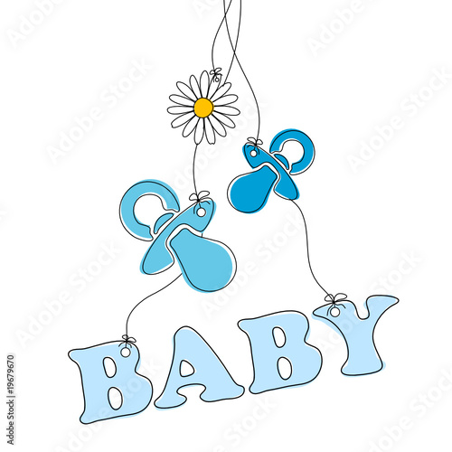 Schriftzug "BABY" & Blümchen blau