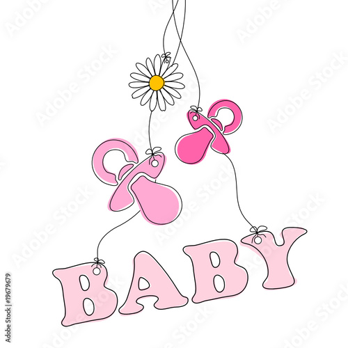 Schriftzug "BABY" & Blümchen rosa