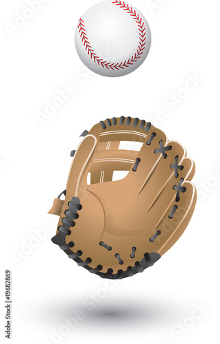 baseball going into glove on isolated background