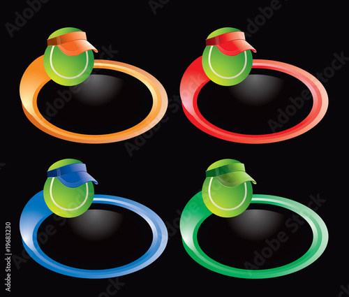 tennis ball with visor colored round banners