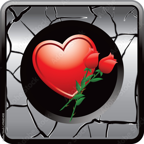 heart and rose gray cracked web button