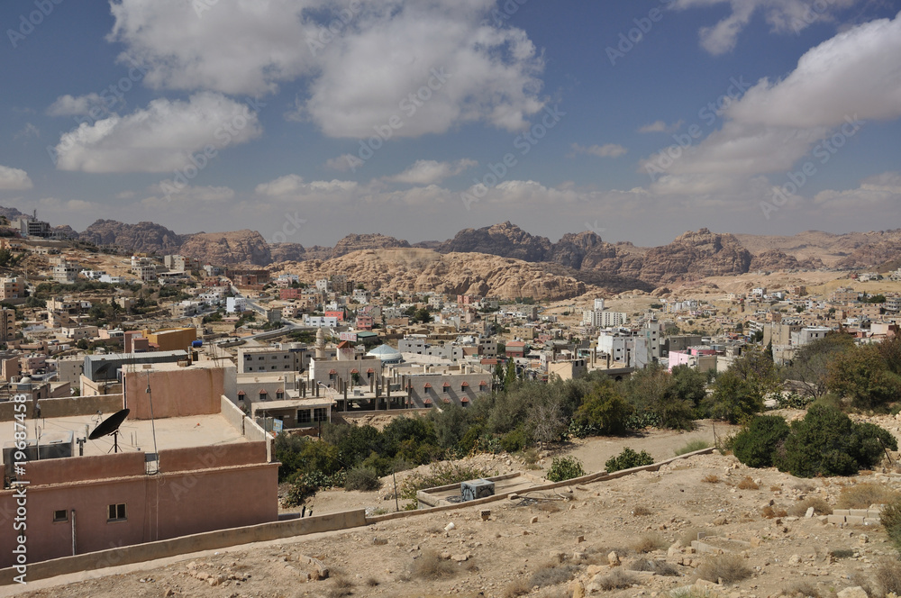 View from Petra town to archeological site Petra