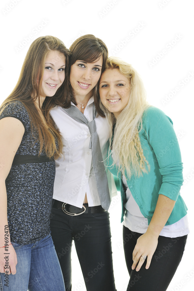 happy three young girls isolated on white happy three young girls isolated on white