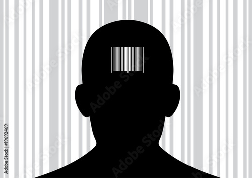 Back of head with printed barcode on it.