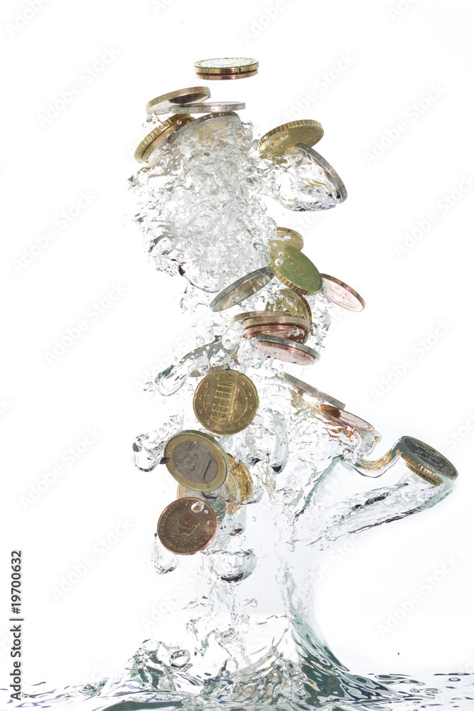 Fototapeta premium Euro coins jumping out of the clear water
