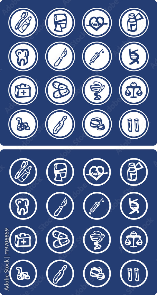 Medicine and Health vector icons in blue Medicine and Health vector icons in blue
