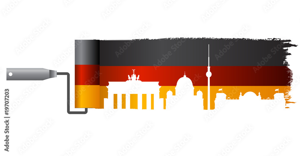 Naklejka premium painted flag of germany with landmarks