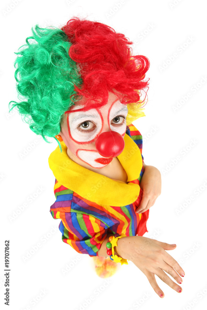 clown enfant vue plongeante isolé sur fond blanc clown enfant vue plongeante isolé sur fond blanc