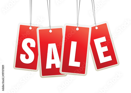 Red hanging sale labels.