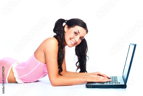 sexy girl with a laptop photo