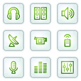 Media web icons, white square buttons series