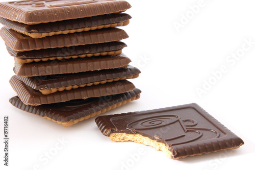 Stack of shortbread butter biscuits with chocolate