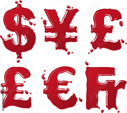 Blood-styled liquid currency symbols